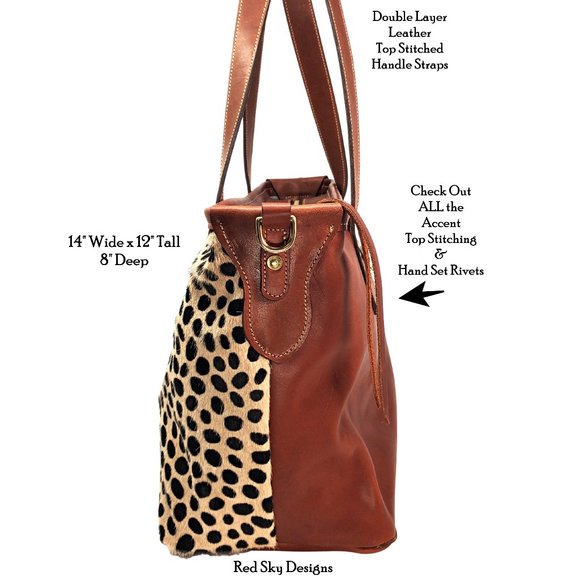 Hair On Cowhide Animal Print Cheetah/Leather Tote - Picture 8 of 12